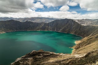 Panorama of the Quilotoa volcano with its water-filled caldera (Ecuador)