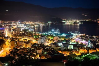 The central modern part with sea shore and port in Budvanska riviera The central modern part with sea shore and port in Budvanska riviera