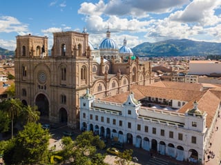 View of old colonial buildings in the center of Cuenca, Ecuador