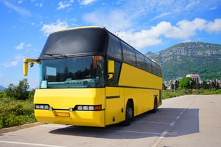 Tourist bus on the parking in Bar town, Montenegro