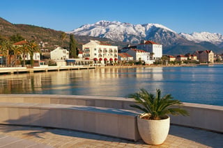 The old fishing town of Perast on the shore of Kotor Bay in Montenegro