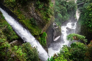 View of people, water and nature in 'El Pailon Del Diablo in Ecuador