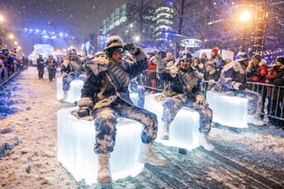 Night parade at the Qu&eacute;bec Winter Carnival