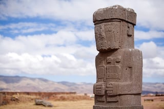 statue on Kalasasaya Temple in Tiwanaku, Bolivia
