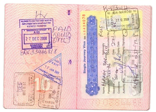 Tanzania visa stamp on Passport Tanzania visa stamp on Passport