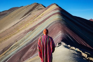 hiking scene in Vinicunca, Cusco region