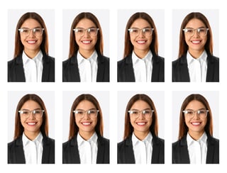 passport photo collage woman on white background