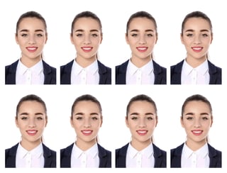 portrait of woman on white background set passport photo