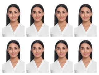 portrait of woman on white background set passports photo