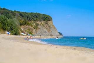 Beautiful Sandy Beach With Mountain Around