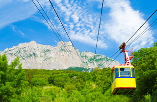 Rope Way With Tram On Mountain Ai Petri Crimea