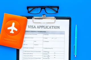 Fill Visa Application Form Empty Blank Near Passport Cover With Airplane