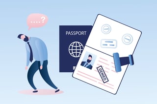 Open Passport With Stamp Denied Unhappy Male Character Man Immigrant Visa Denial