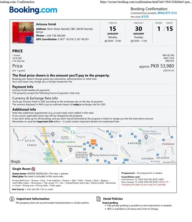 Accommodation Booking Proof