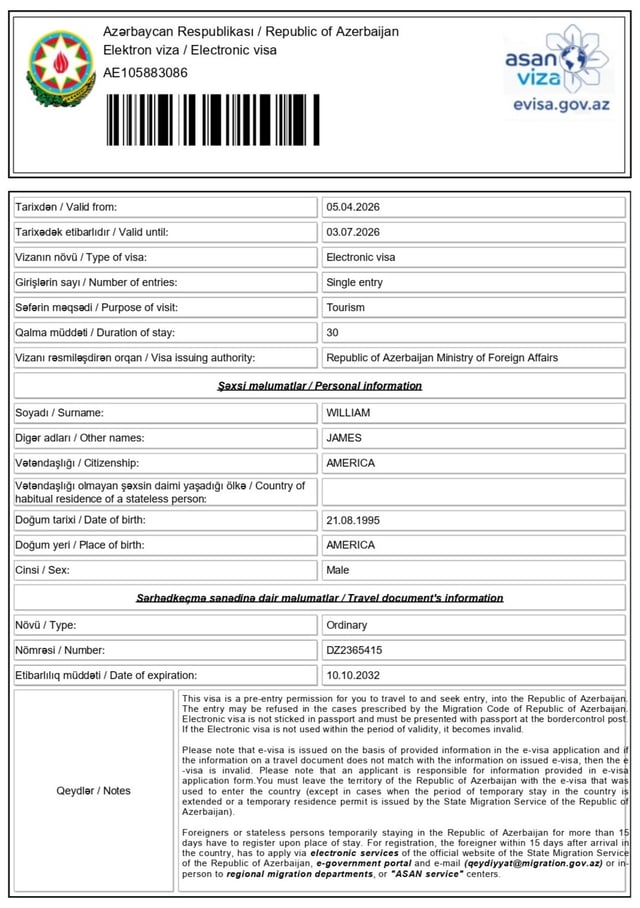 Approved Sample of Azerbaijan eVi