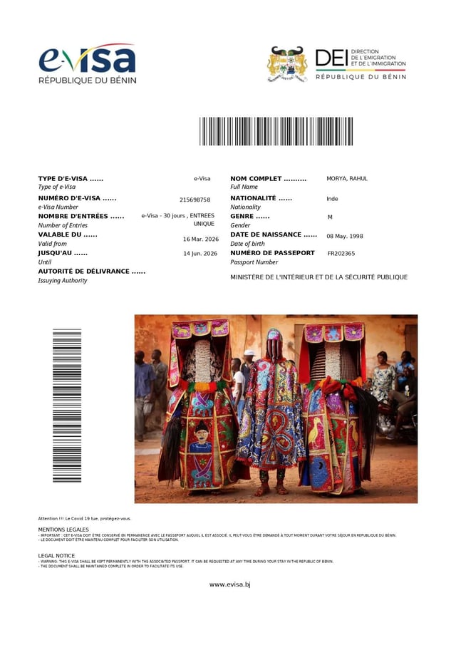 Benin Evisa Sample