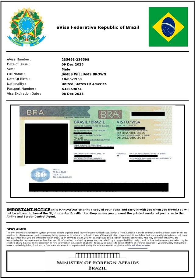 Brazil Evisa Sample