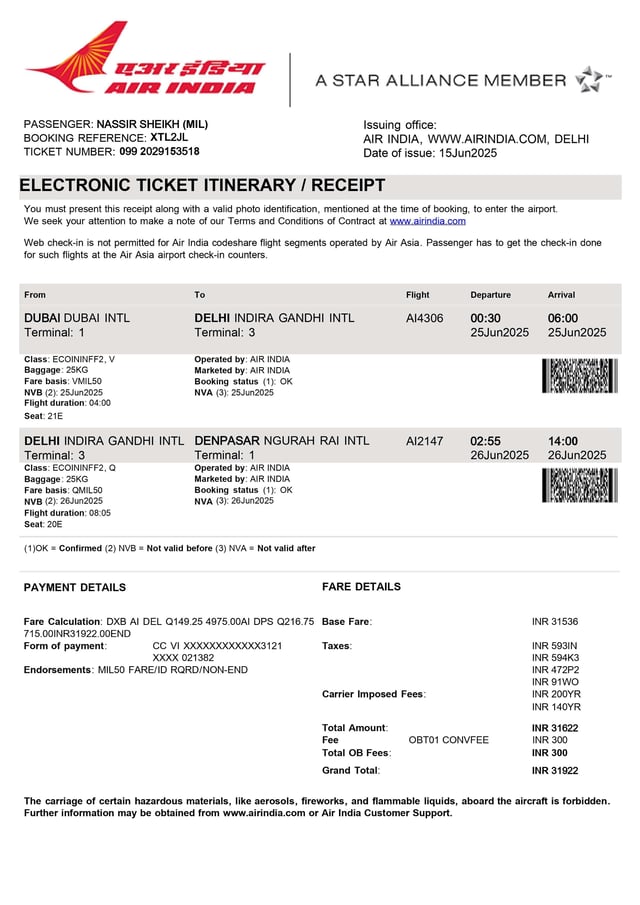 Confirmed Flight Ticket Sample