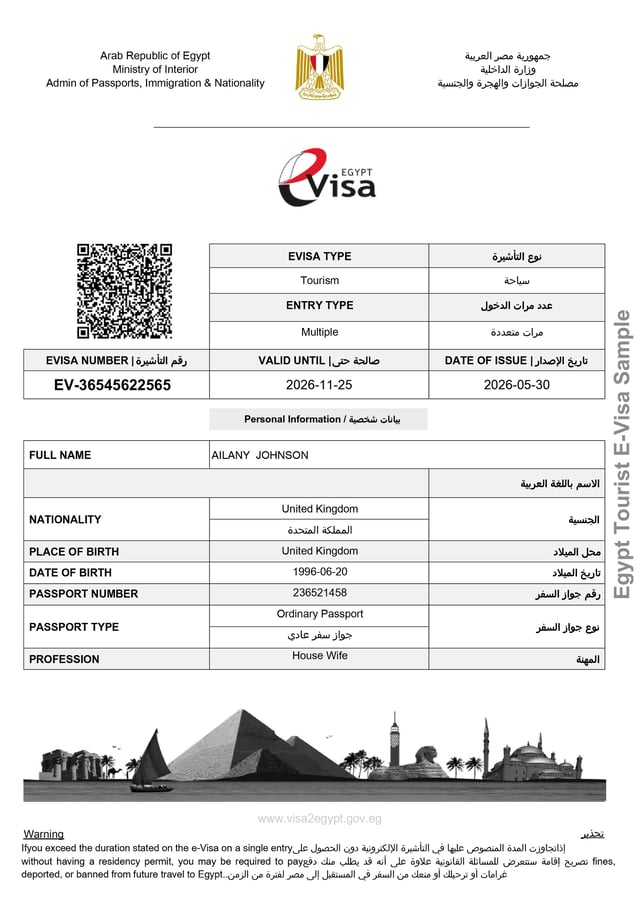Egypt Evisa Sample Image