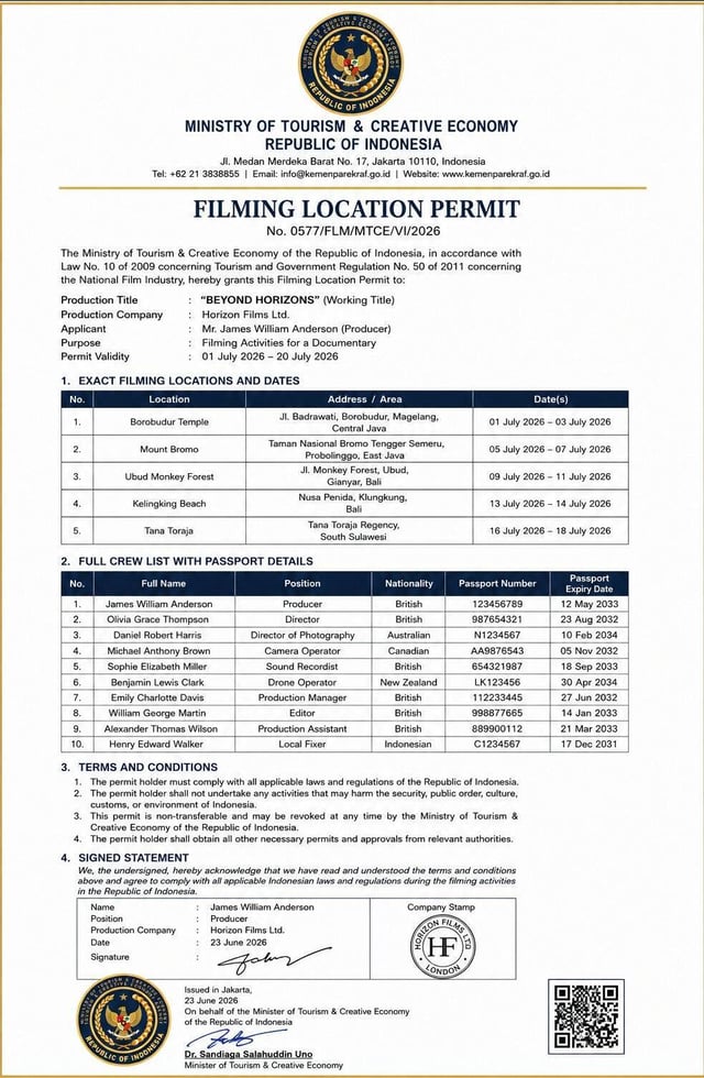 Filming Location Permit
