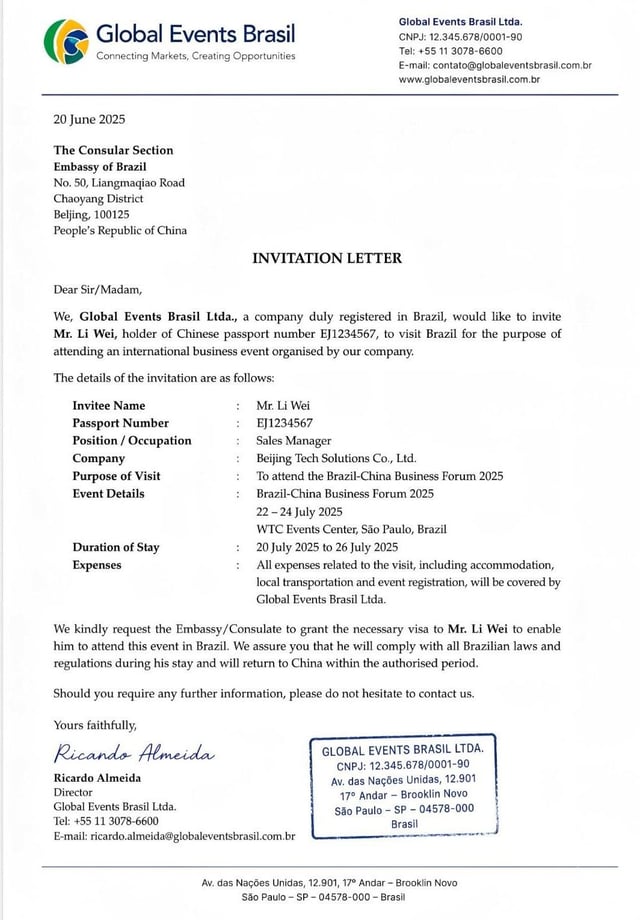 Invitation Letter Sample Brazil