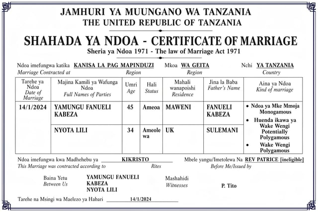 Marriage Certificate Sample