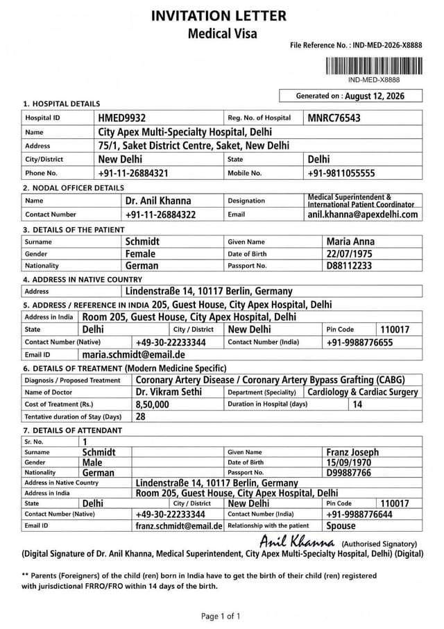 Medical Invitation Letter Sample