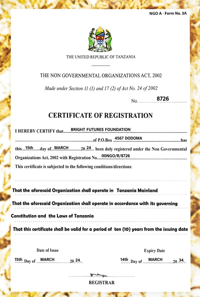 Ngos Registration Certificate Sample