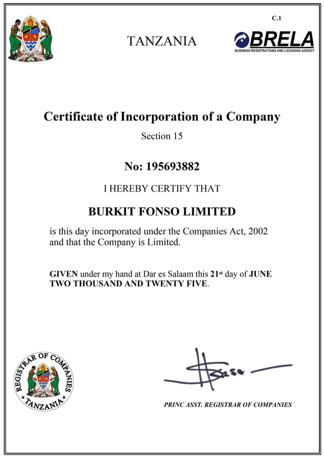 Registration Certificate Sample