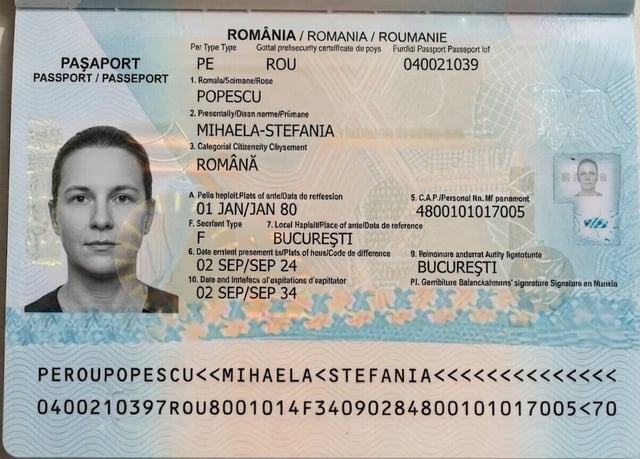 Romania Passport Biopage Sample
