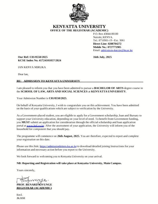 Sample Of Admission Letter
