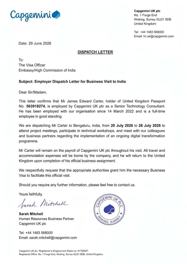 Sample Of Dispatch Letter