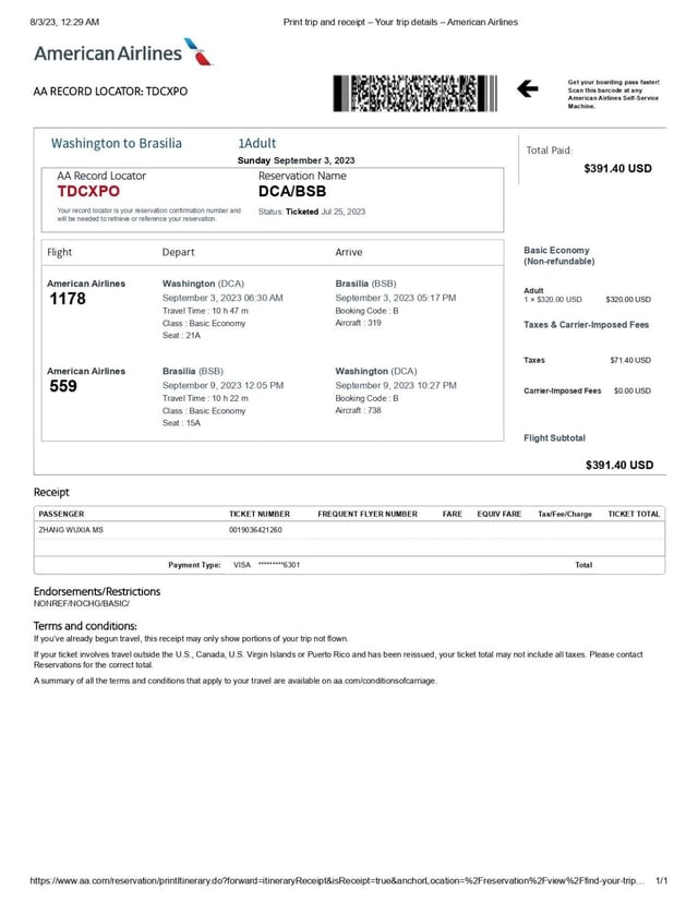 Sample Of Round Trip Flight Tickets