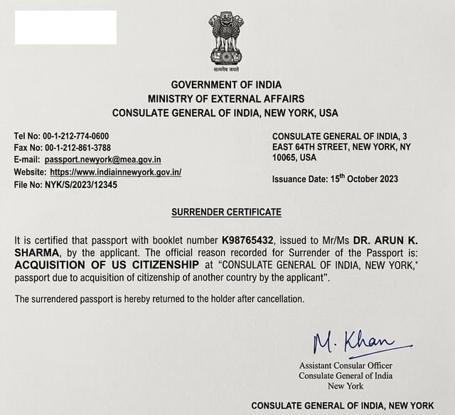 Sample Of Surrender Certificate