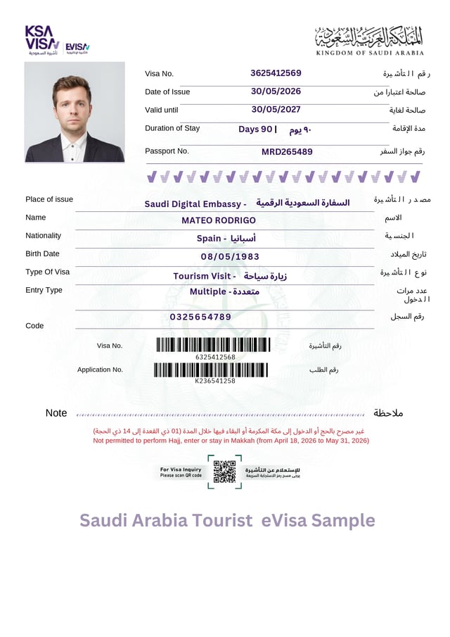 Sample Image Of A Saudi Arabia Tourist Evisa