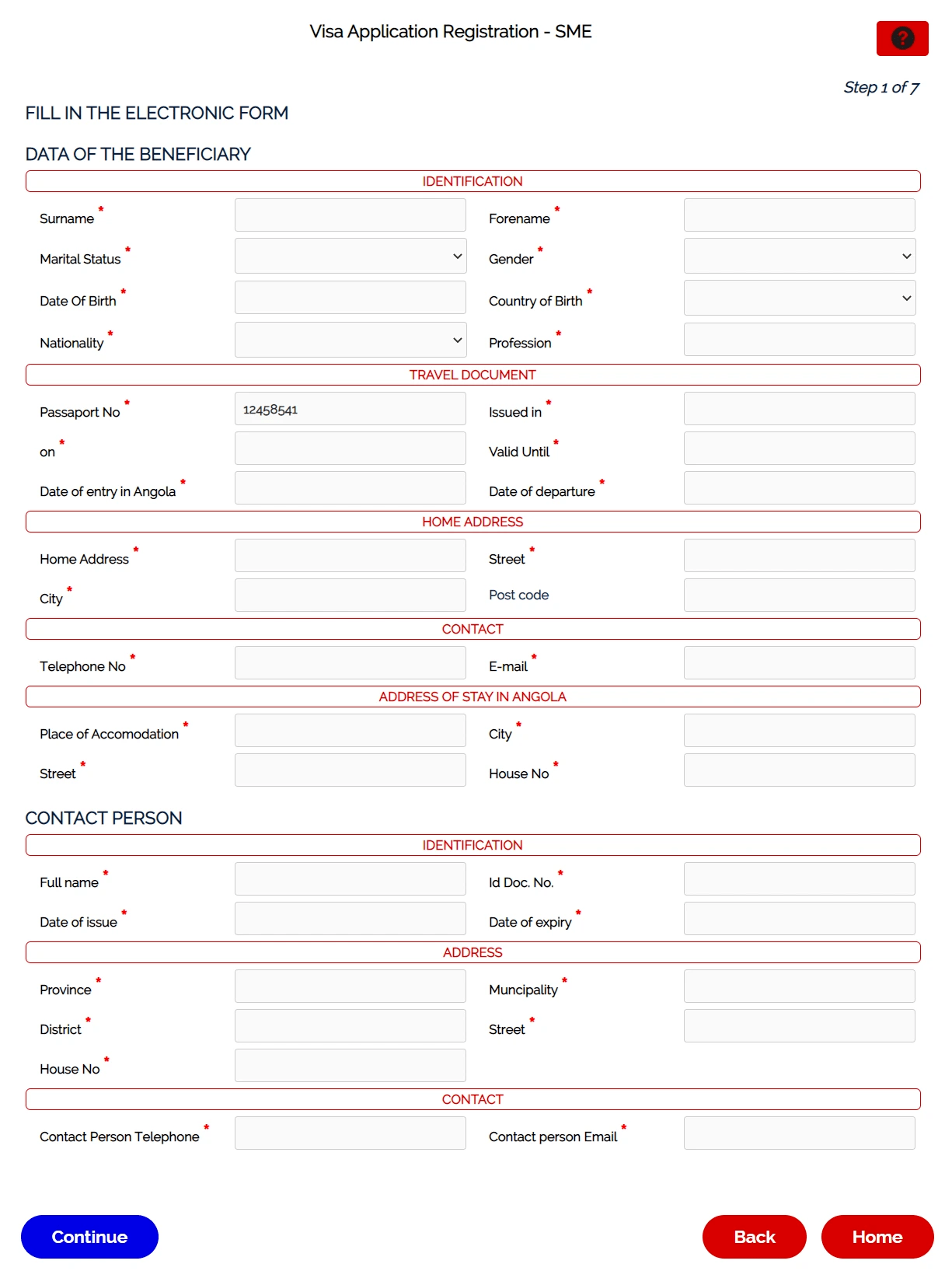 Visa Application Registration - SME