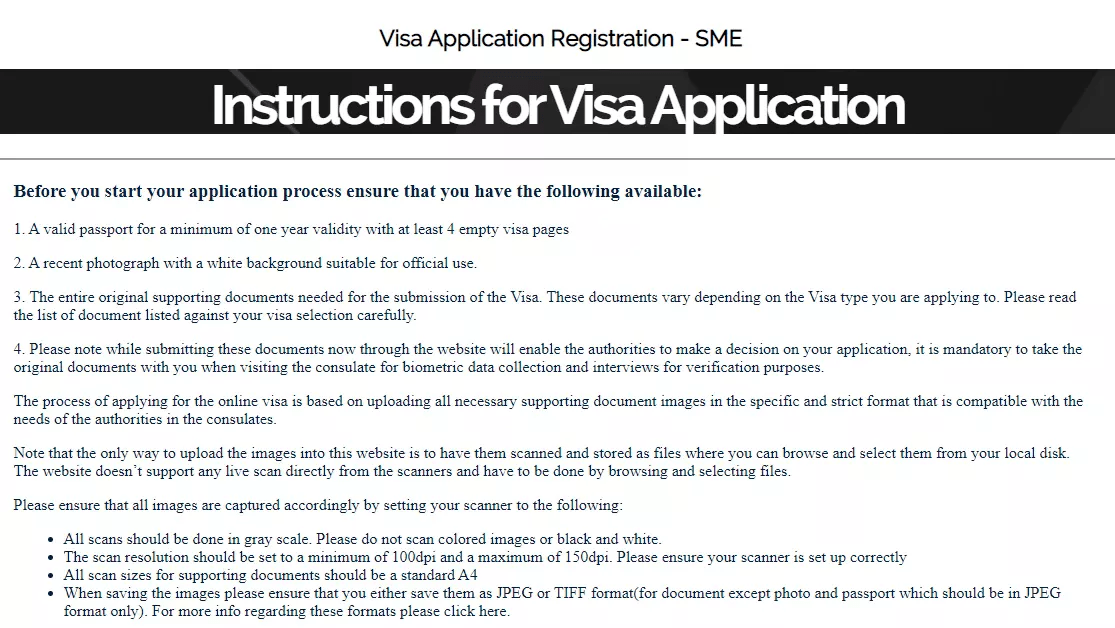 Instructions for Visa Application