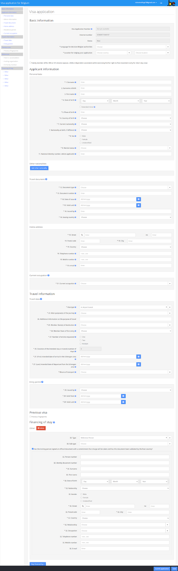 Visa Application for Belgium