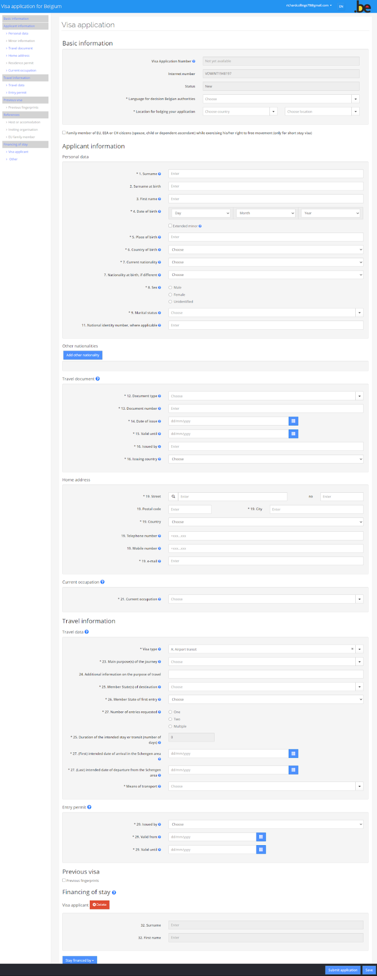 Visa Application for Belgium