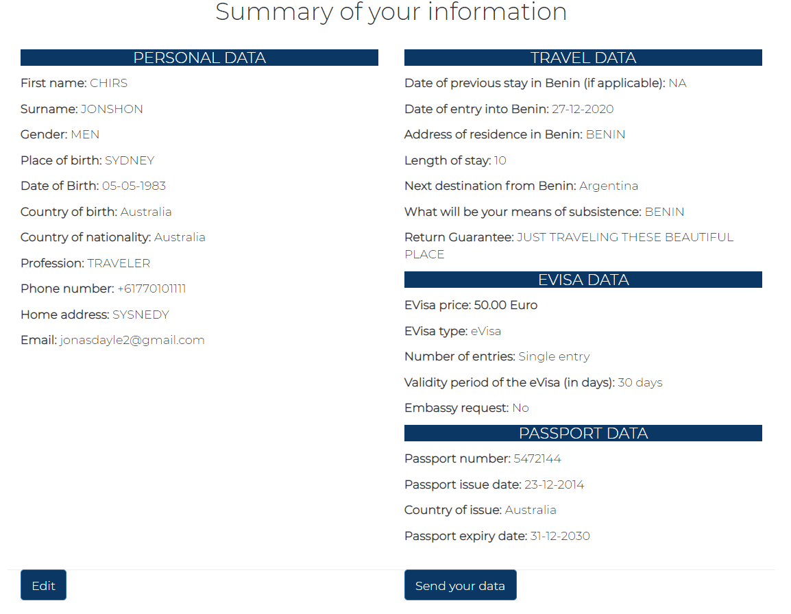 Summary of Your Information