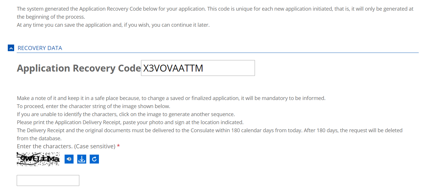 Application Recovery Code