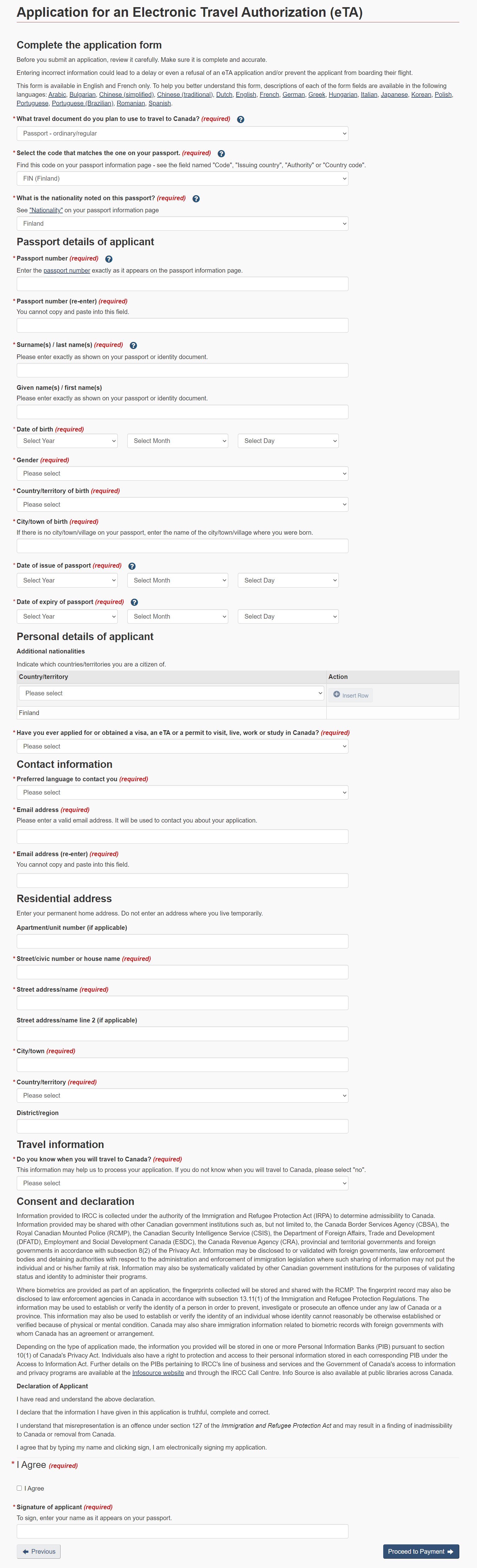Declaration of Applicant