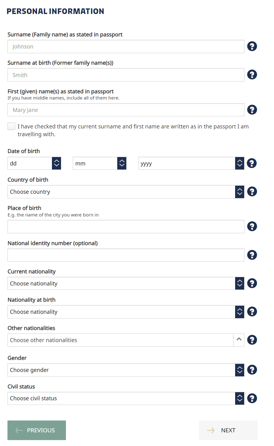 Personal information
