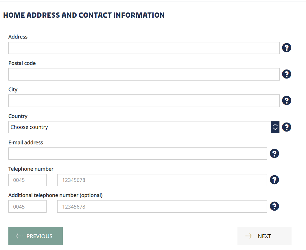 Home address and contact information