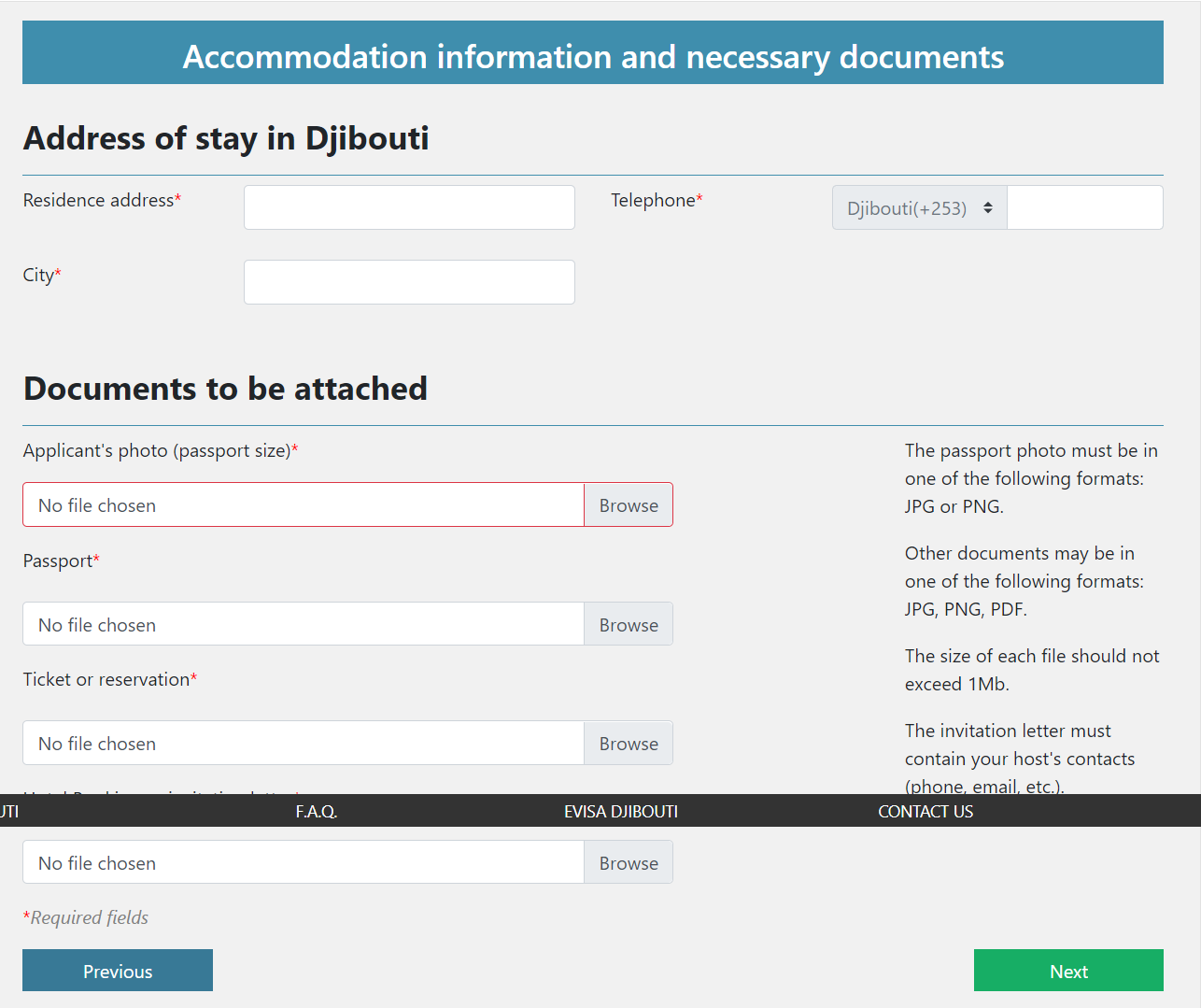 Accommodation information and necessary documents