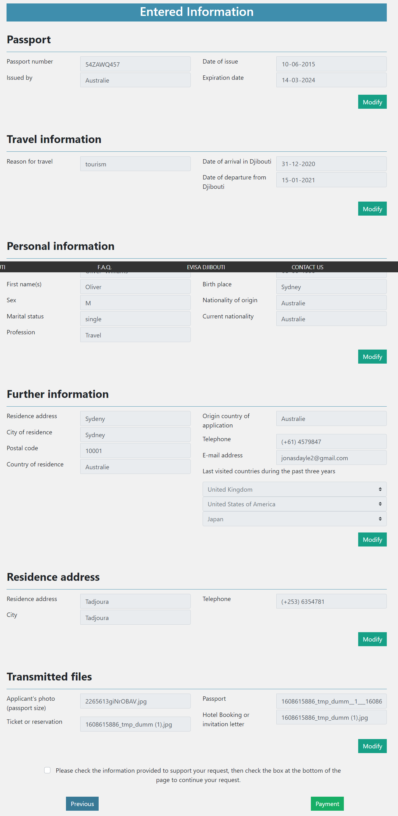 Entered Information