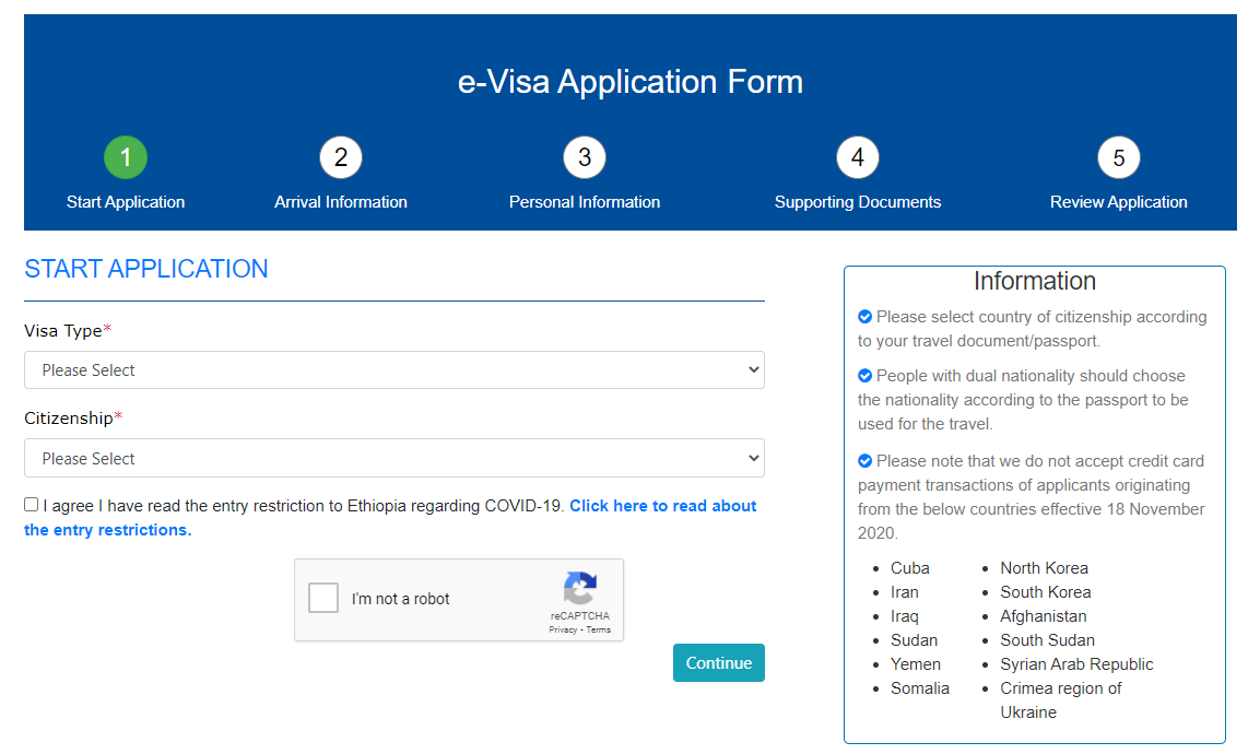 evisa application form