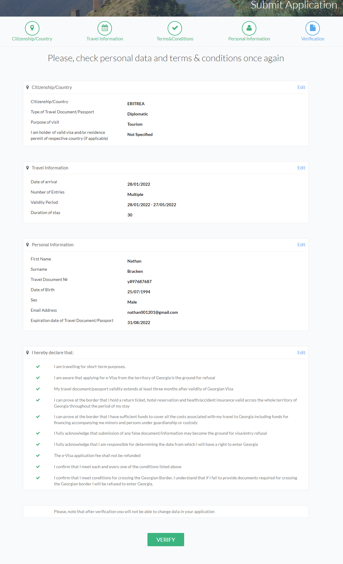 Visa Application for Georgia