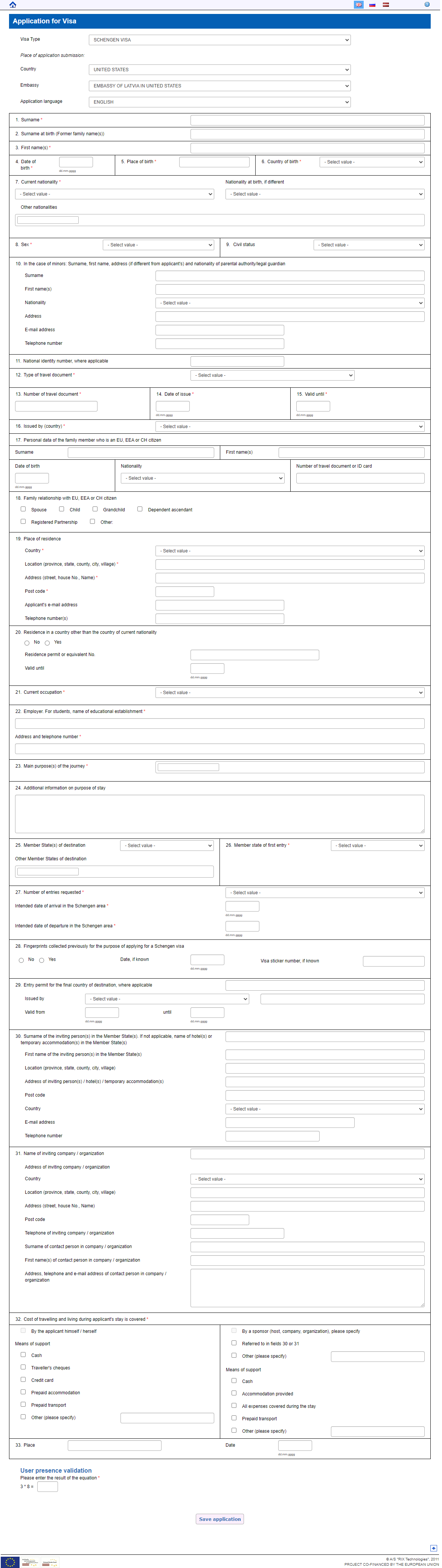 Application For Visa