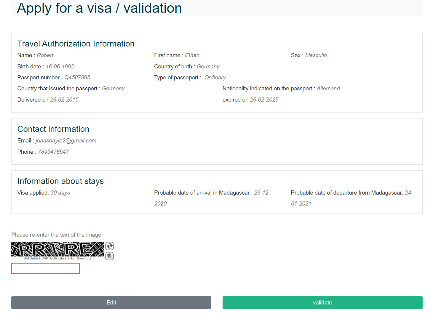 Apply for a visa / validation
